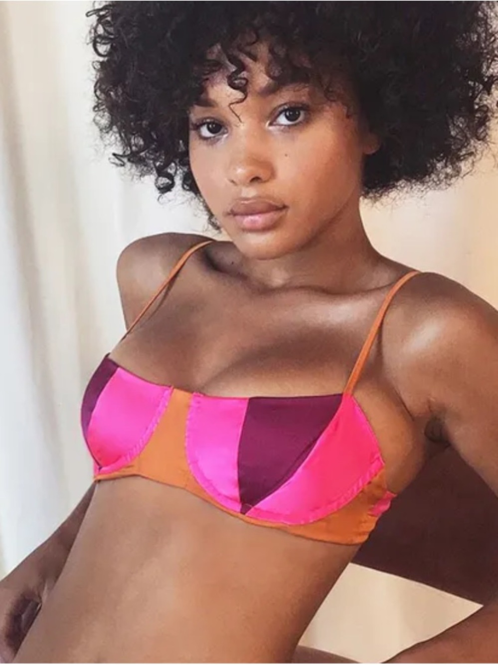 For Love & Lemons Colorblock Satin Underwire Bralette - Pink & Orange